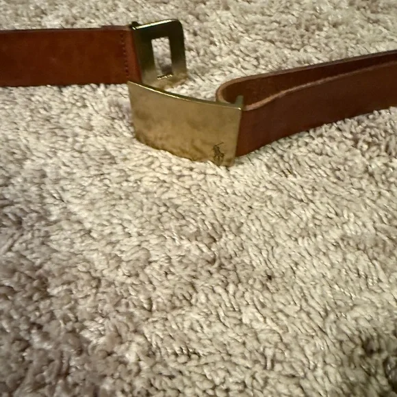 Brown Leather Belt with Gold Buckle - Picture 2 of 3